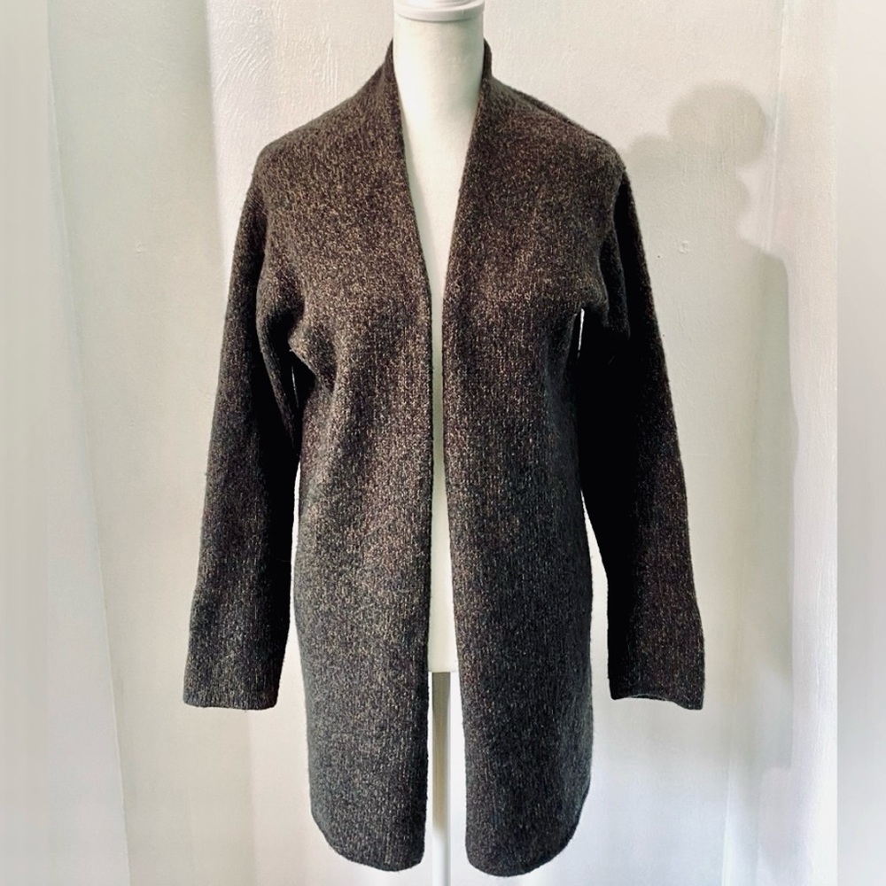 Vtg.Eileen Fisher Italian Yarn 87% Wool open front Brown cardigan.Size S